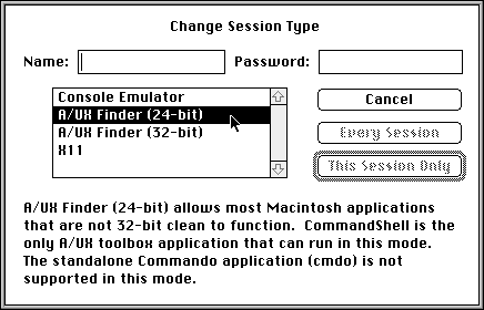 A/UX Login Session