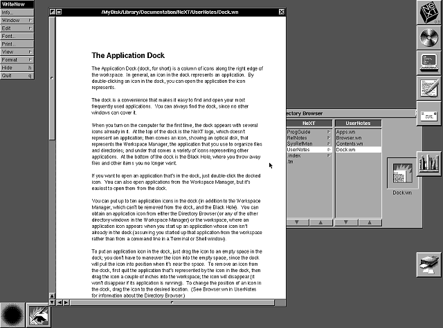 NeXTSTEP 0.8 Application Dock