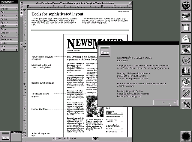 NeXTSTEP 0.9 Framemaker