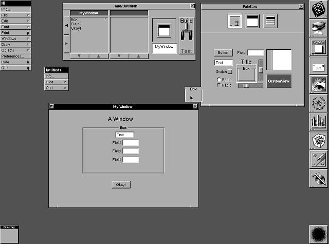 NeXTSTEP 0.9 Interface Builder